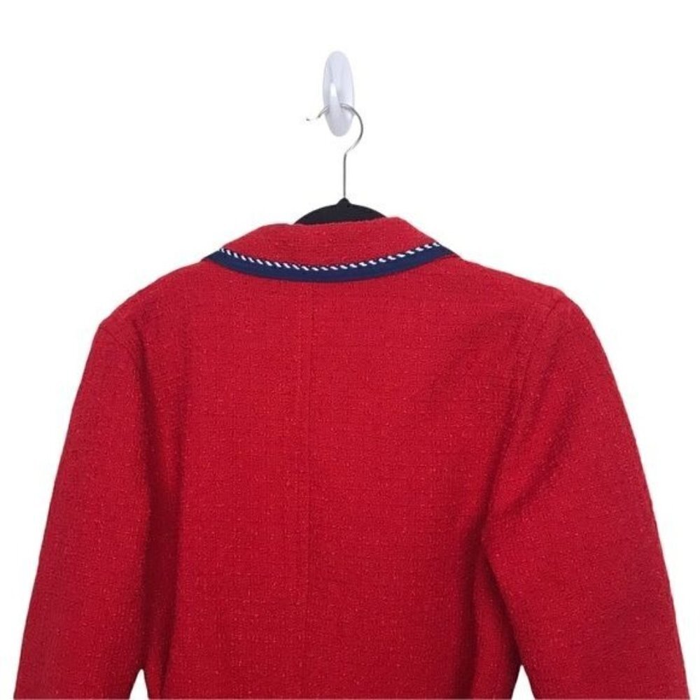 Claudie Pierlot Red Gamin Contrast Trim Tweed Coat Jacket Size 4 - Picture 8 of 15